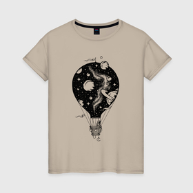 Женская футболка хлопок с принтом Космический воздушный шар в Тюмени, 100% хлопок | прямой крой, круглый вырез горловины, длина до линии бедер, слегка спущенное плечо | 