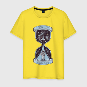 Мужская футболка хлопок с принтом Время исследовать в Курске, 100% хлопок | прямой крой, круглый вырез горловины, длина до линии бедер, слегка спущенное плечо. | 