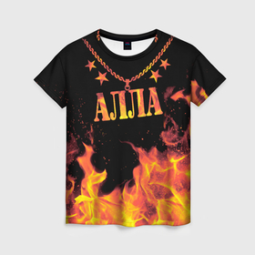 Женская футболка 3D с принтом Алла   имя в огне в Петрозаводске, 100% полиэфир ( синтетическое хлопкоподобное полотно) | прямой крой, круглый вырез горловины, длина до линии бедер | Тематика изображения на принте: 
