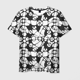 Мужская футболка 3D с принтом Абстрактный узор из кругов и овалов в Тюмени, 100% полиэфир | прямой крой, круглый вырез горловины, длина до линии бедер | 