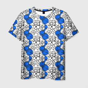 Мужская футболка 3D с принтом Нейрографический узор из синих кругов и овалов в Екатеринбурге, 100% полиэфир | прямой крой, круглый вырез горловины, длина до линии бедер | Тематика изображения на принте: 