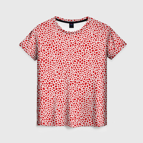 Женская футболка 3D с принтом Пятнистый красно белый в Кировске, 100% полиэфир ( синтетическое хлопкоподобное полотно) | прямой крой, круглый вырез горловины, длина до линии бедер | 