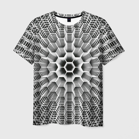 Мужская футболка 3D с принтом Бесконечный гексагональный каркас , 100% полиэфир | прямой крой, круглый вырез горловины, длина до линии бедер | 