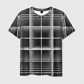 Мужская футболка 3D с принтом Кубический каркас , 100% полиэфир | прямой крой, круглый вырез горловины, длина до линии бедер | Тематика изображения на принте: 