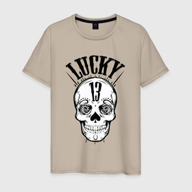 Мужская футболка хлопок с принтом Lucky skull в Курске, 100% хлопок | прямой крой, круглый вырез горловины, длина до линии бедер, слегка спущенное плечо. | Тематика изображения на принте: 