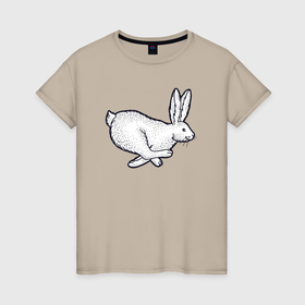 Женская футболка хлопок с принтом Бегущий кролик в Новосибирске, 100% хлопок | прямой крой, круглый вырез горловины, длина до линии бедер, слегка спущенное плечо | 