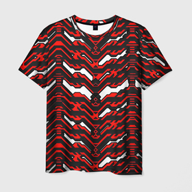 Мужская футболка 3D с принтом Агрессивный чёрно красный паттерн в Тюмени, 100% полиэфир | прямой крой, круглый вырез горловины, длина до линии бедер | 