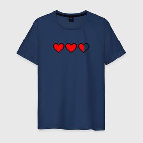 Мужская футболка хлопок с принтом Три пиксельных сердца в Санкт-Петербурге, 100% хлопок | прямой крой, круглый вырез горловины, длина до линии бедер, слегка спущенное плечо. | Тематика изображения на принте: 