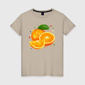 Женская футболка хлопок с принтом Апельсин из треугольников в Курске, 100% хлопок | прямой крой, круглый вырез горловины, длина до линии бедер, слегка спущенное плечо | 