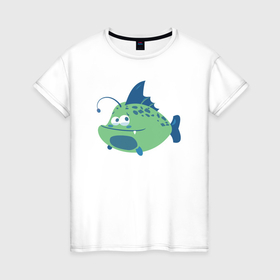 Женская футболка хлопок с принтом Рыбка удильщик в Кировске, 100% хлопок | прямой крой, круглый вырез горловины, длина до линии бедер, слегка спущенное плечо | 