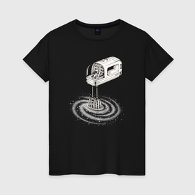 Женская футболка хлопок с принтом Космический миксер в Санкт-Петербурге, 100% хлопок | прямой крой, круглый вырез горловины, длина до линии бедер, слегка спущенное плечо | 