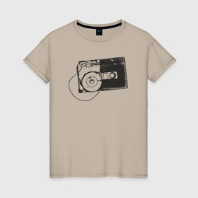 Женская футболка хлопок с принтом Аудио кассета в Екатеринбурге, 100% хлопок | прямой крой, круглый вырез горловины, длина до линии бедер, слегка спущенное плечо | 
