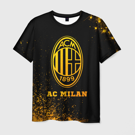Мужская футболка 3D с принтом AC Milan   gold gradient в Санкт-Петербурге, 100% полиэфир | прямой крой, круглый вырез горловины, длина до линии бедер | Тематика изображения на принте: 
