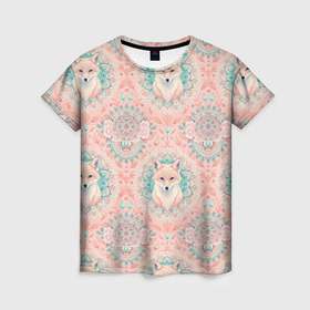 Женская футболка 3D с принтом Лисицы на светлом фоне в Рязани, 100% полиэфир ( синтетическое хлопкоподобное полотно) | прямой крой, круглый вырез горловины, длина до линии бедер | 