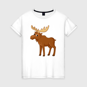 Женская футболка хлопок с принтом Лесной лось , 100% хлопок | прямой крой, круглый вырез горловины, длина до линии бедер, слегка спущенное плечо | 