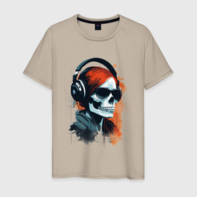Мужская футболка хлопок с принтом Grunge redhead girl skull в Белгороде, 100% хлопок | прямой крой, круглый вырез горловины, длина до линии бедер, слегка спущенное плечо. | Тематика изображения на принте: 