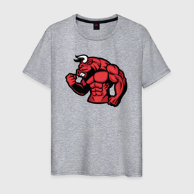 Мужская футболка хлопок с принтом Злобный бык в Петрозаводске, 100% хлопок | прямой крой, круглый вырез горловины, длина до линии бедер, слегка спущенное плечо. | 