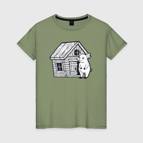 Женская футболка хлопок с принтом Домашний поросёнок в Белгороде, 100% хлопок | прямой крой, круглый вырез горловины, длина до линии бедер, слегка спущенное плечо | 
