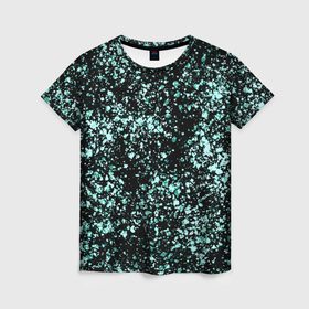 Женская футболка 3D с принтом Чёрный с напылением голубого цвета абстракция в Санкт-Петербурге, 100% полиэфир ( синтетическое хлопкоподобное полотно) | прямой крой, круглый вырез горловины, длина до линии бедер | 