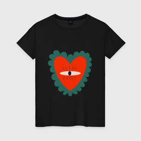 Женская футболка хлопок с принтом Эзотерическое сердце в Екатеринбурге, 100% хлопок | прямой крой, круглый вырез горловины, длина до линии бедер, слегка спущенное плечо | 