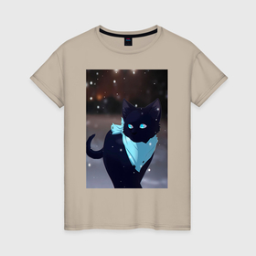 Женская футболка хлопок с принтом Бездомный бог кот Ято в Курске, 100% хлопок | прямой крой, круглый вырез горловины, длина до линии бедер, слегка спущенное плечо | 