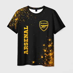 Мужская футболка 3D с принтом Arsenal   gold gradient вертикально в Новосибирске, 100% полиэфир | прямой крой, круглый вырез горловины, длина до линии бедер | 