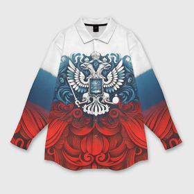 Женская рубашка oversize 3D с принтом Триколор и герб Росссия в Белгороде,  |  | 