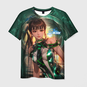 Мужская футболка 3D с принтом Stellar Blade Eve green drawn style в Белгороде, 100% полиэфир | прямой крой, круглый вырез горловины, длина до линии бедер | Тематика изображения на принте: 