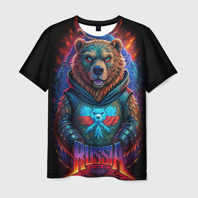 Мужская футболка 3D с принтом Суровый русский медведь в Екатеринбурге, 100% полиэфир | прямой крой, круглый вырез горловины, длина до линии бедер | 