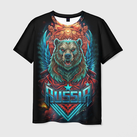 Мужская футболка 3D с принтом Суровый русский  медведь в Белгороде, 100% полиэфир | прямой крой, круглый вырез горловины, длина до линии бедер | 