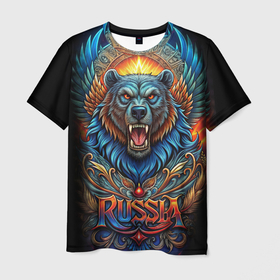 Мужская футболка 3D с принтом Суровый   русский медведь в Белгороде, 100% полиэфир | прямой крой, круглый вырез горловины, длина до линии бедер | Тематика изображения на принте: 