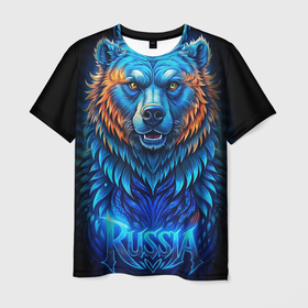 Мужская футболка 3D с принтом Ледяной русский медведь в Белгороде, 100% полиэфир | прямой крой, круглый вырез горловины, длина до линии бедер | Тематика изображения на принте: 