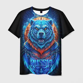 Мужская футболка 3D с принтом Ледяной  белый русский медведь в Белгороде, 100% полиэфир | прямой крой, круглый вырез горловины, длина до линии бедер | 