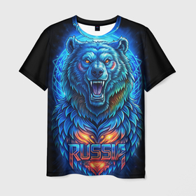Мужская футболка 3D с принтом Ледяной  белый русский  медведь в Тюмени, 100% полиэфир | прямой крой, круглый вырез горловины, длина до линии бедер | 