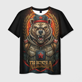 Мужская футболка 3D с принтом Военный русский  медведь , 100% полиэфир | прямой крой, круглый вырез горловины, длина до линии бедер | Тематика изображения на принте: 