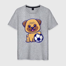 Мужская футболка хлопок с принтом Бульдог футболист в Белгороде, 100% хлопок | прямой крой, круглый вырез горловины, длина до линии бедер, слегка спущенное плечо. | 