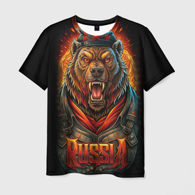 Мужская футболка 3D с принтом Мощный красный медведь   Russia в Белгороде, 100% полиэфир | прямой крой, круглый вырез горловины, длина до линии бедер | Тематика изображения на принте: 