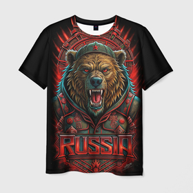 Мужская футболка 3D с принтом Мощный медведь СССР стиль в Тюмени, 100% полиэфир | прямой крой, круглый вырез горловины, длина до линии бедер | 