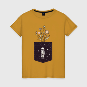 Женская футболка хлопок с принтом Космический карман в Тюмени, 100% хлопок | прямой крой, круглый вырез горловины, длина до линии бедер, слегка спущенное плечо | 