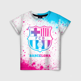 Детская футболка 3D с принтом Barcelona neon gradient style в Петрозаводске, 100% гипоаллергенный полиэфир | прямой крой, круглый вырез горловины, длина до линии бедер, чуть спущенное плечо, ткань немного тянется | Тематика изображения на принте: 