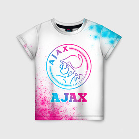 Детская футболка 3D с принтом Ajax neon gradient style в Петрозаводске, 100% гипоаллергенный полиэфир | прямой крой, круглый вырез горловины, длина до линии бедер, чуть спущенное плечо, ткань немного тянется | 