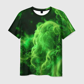 Мужская футболка 3D с принтом Зелёный густой дым   inferno green в Кировске, 100% полиэфир | прямой крой, круглый вырез горловины, длина до линии бедер | Тематика изображения на принте: 