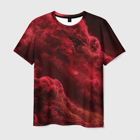 Мужская футболка 3D с принтом Красный густой дым инферно   inferno red в Белгороде, 100% полиэфир | прямой крой, круглый вырез горловины, длина до линии бедер | Тематика изображения на принте: 