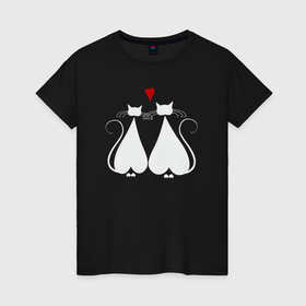 Женская футболка хлопок с принтом Влюблённые котейки в Курске, 100% хлопок | прямой крой, круглый вырез горловины, длина до линии бедер, слегка спущенное плечо | 
