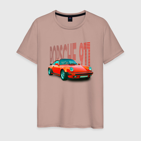 Мужская футболка хлопок с принтом Немецкий автомобиль Порше 911 в Тюмени, 100% хлопок | прямой крой, круглый вырез горловины, длина до линии бедер, слегка спущенное плечо. | 