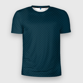 Мужская футболка 3D Slim с принтом Тёмный сине зелёный паттерн сеточка в Тюмени, 100% полиэстер с улучшенными характеристиками | приталенный силуэт, круглая горловина, широкие плечи, сужается к линии бедра | 