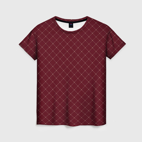 Женская футболка 3D с принтом Тёмный красный паттерн сетка в Петрозаводске, 100% полиэфир ( синтетическое хлопкоподобное полотно) | прямой крой, круглый вырез горловины, длина до линии бедер | 