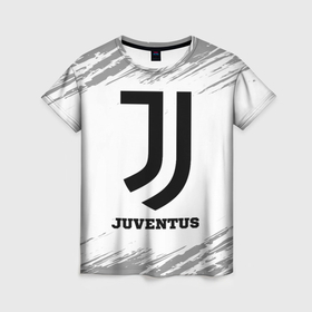 Женская футболка 3D с принтом Juventus sport на светлом фоне в Санкт-Петербурге, 100% полиэфир ( синтетическое хлопкоподобное полотно) | прямой крой, круглый вырез горловины, длина до линии бедер | 