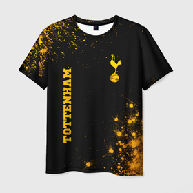 Мужская футболка 3D с принтом Tottenham   gold gradient вертикально в Тюмени, 100% полиэфир | прямой крой, круглый вырез горловины, длина до линии бедер | Тематика изображения на принте: 