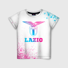 Детская футболка 3D с принтом Lazio neon gradient style в Петрозаводске, 100% гипоаллергенный полиэфир | прямой крой, круглый вырез горловины, длина до линии бедер, чуть спущенное плечо, ткань немного тянется | 